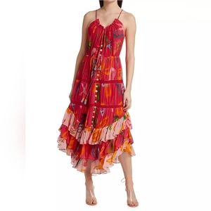 FARM Rio Mixed Fruits Ocean Tiered Midi Dress
